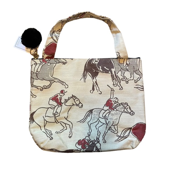 Tudaloo Equestrian Derby Horse Jockey Tote Bag Purse w/ Pom Keychain NWT - Picture 2 of 5